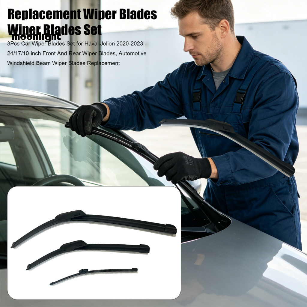 3pcs Car Wiper Blades Set for Haval Jolion 2020-2023 – Front Rear 24/17/10 Beam Windshield Replacement Durable All-wea