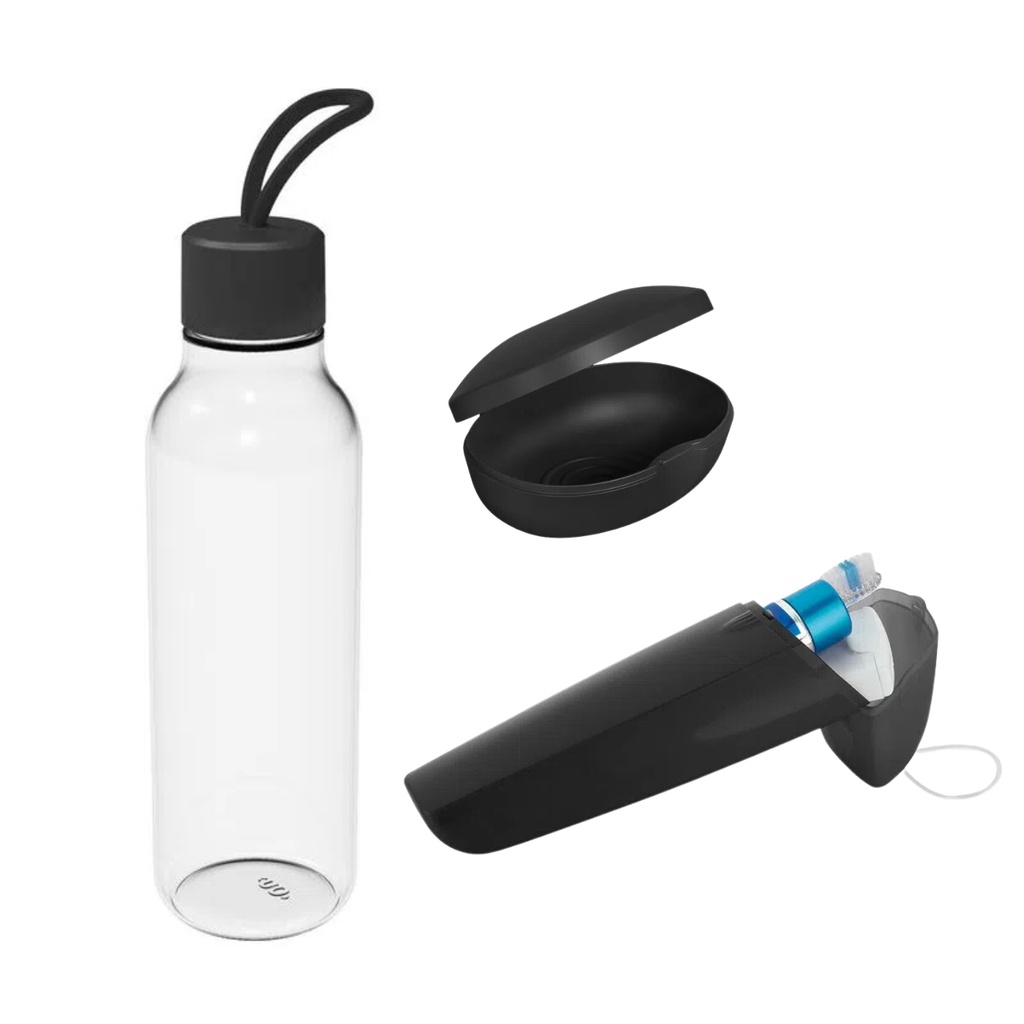 Kit Saboneteira Soft + Estojo Multiuso Dental Up + Garrafa Liv 700ml Viagem Academia Ou - Cores