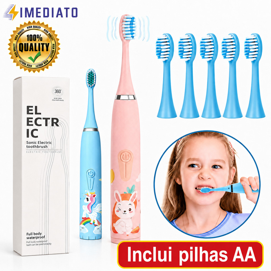 Ultrasonic Electric Toothbrush For Kids Acoustic Wave Soft Hair Double-Sided Clean Care Cartoon