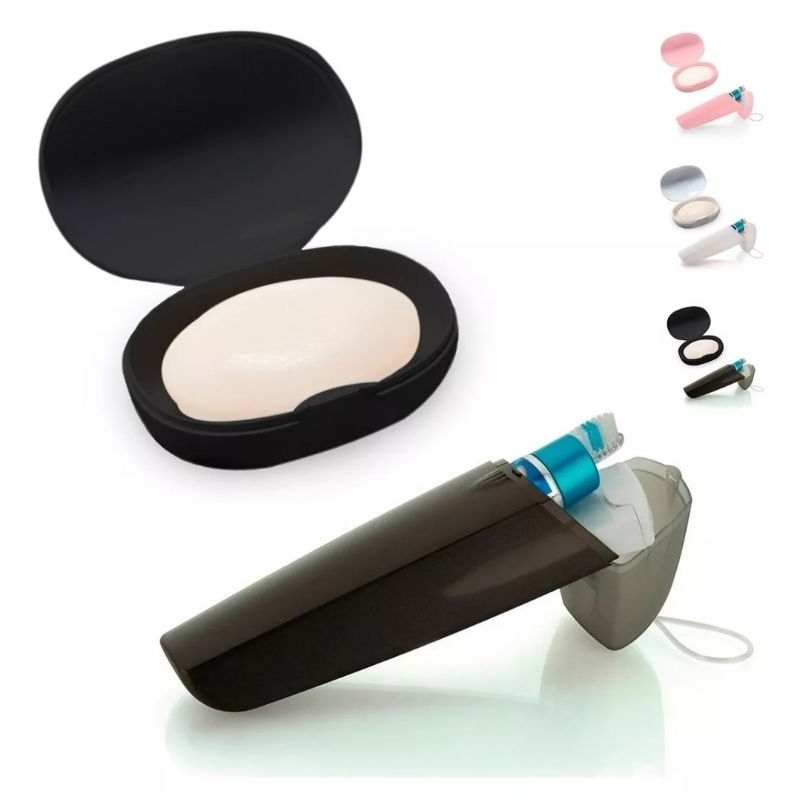 kit Conjunto Porta Escova de Dente portátil e saboneteira barra Soft Ou Viagem Bolsa necessarie