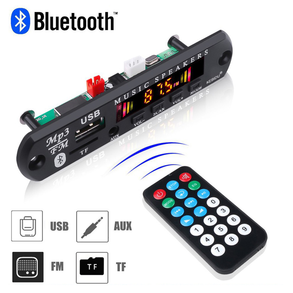 Placa de Música MP3 Bluetooth 5.0 Sem Fio DC 9V 12V Suporte WMA USB TF FM