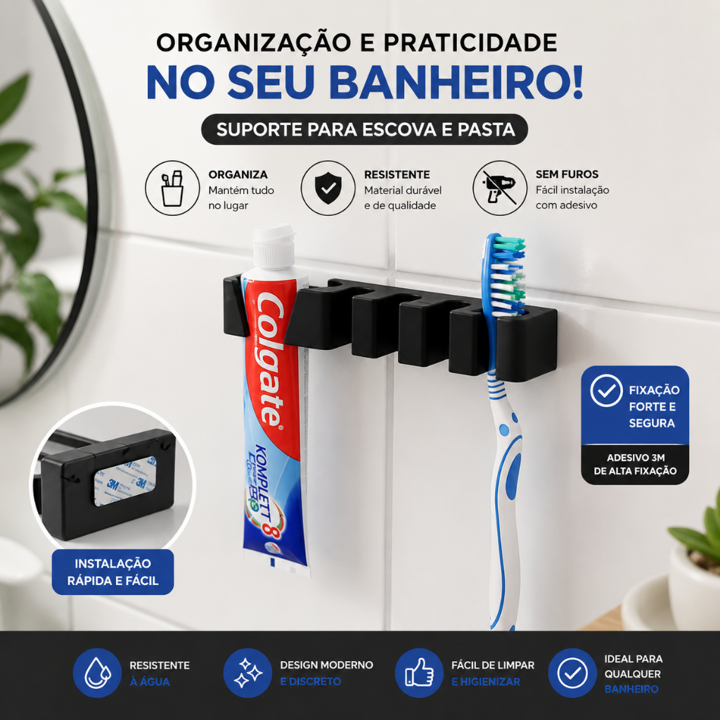 Suporte de  Escovas e Pasta de Dente  creme dentalorganização   PRETO E BRANCO