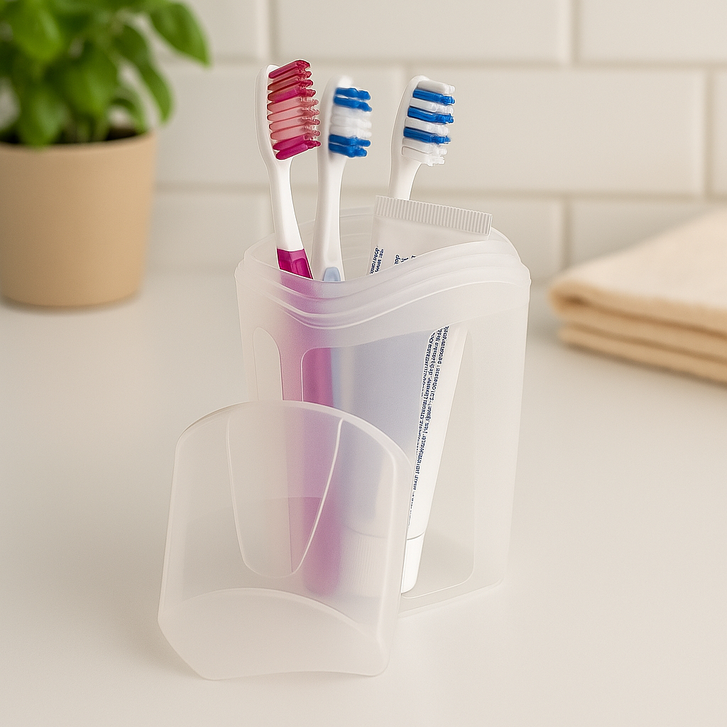 Porta Escovas de Dentes com Tampa Protetora Para Banheiro Ideal para Organização e Higiene Pessoal