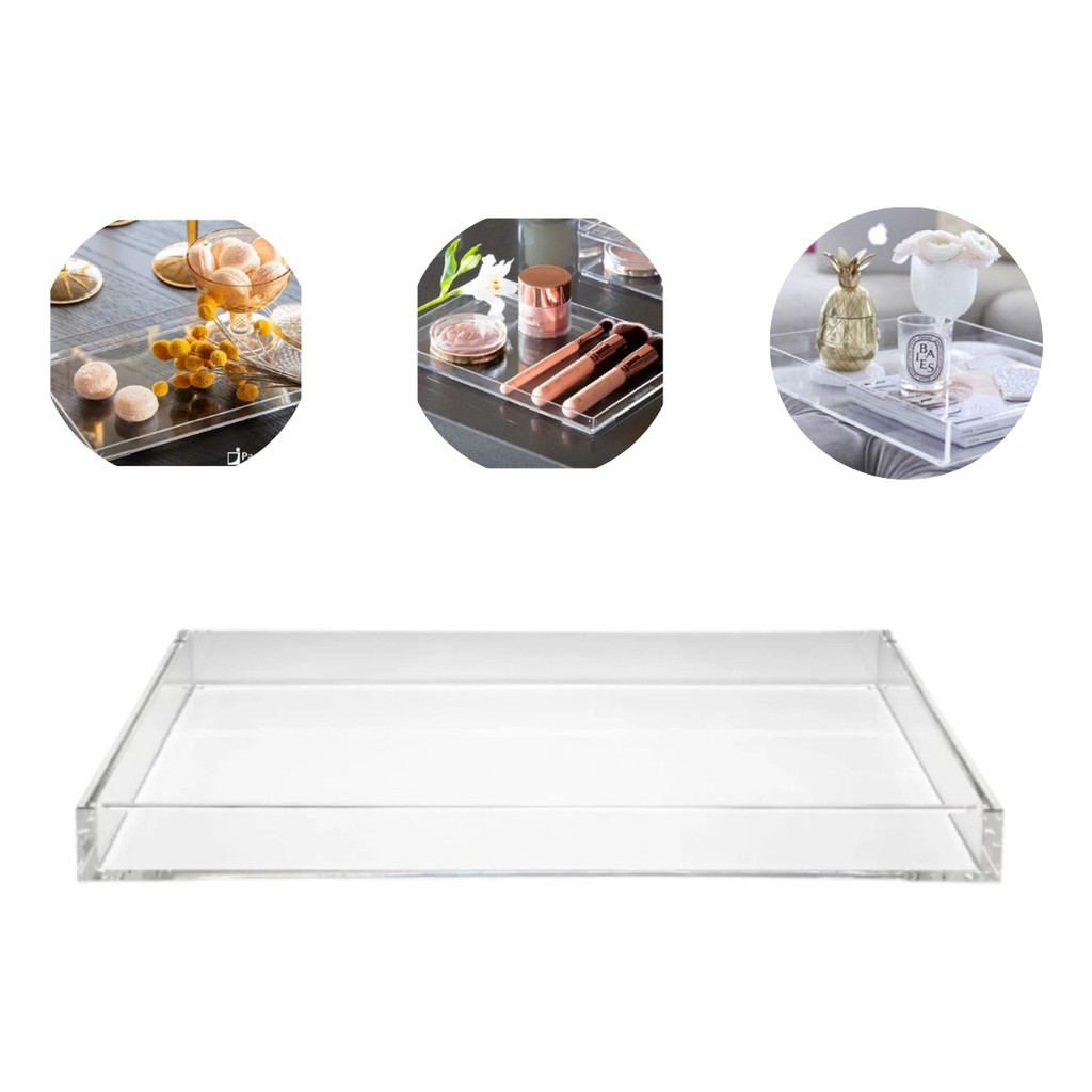 2 Bandejas Transparente Decoração Lavabo Banheiro Cosméticos