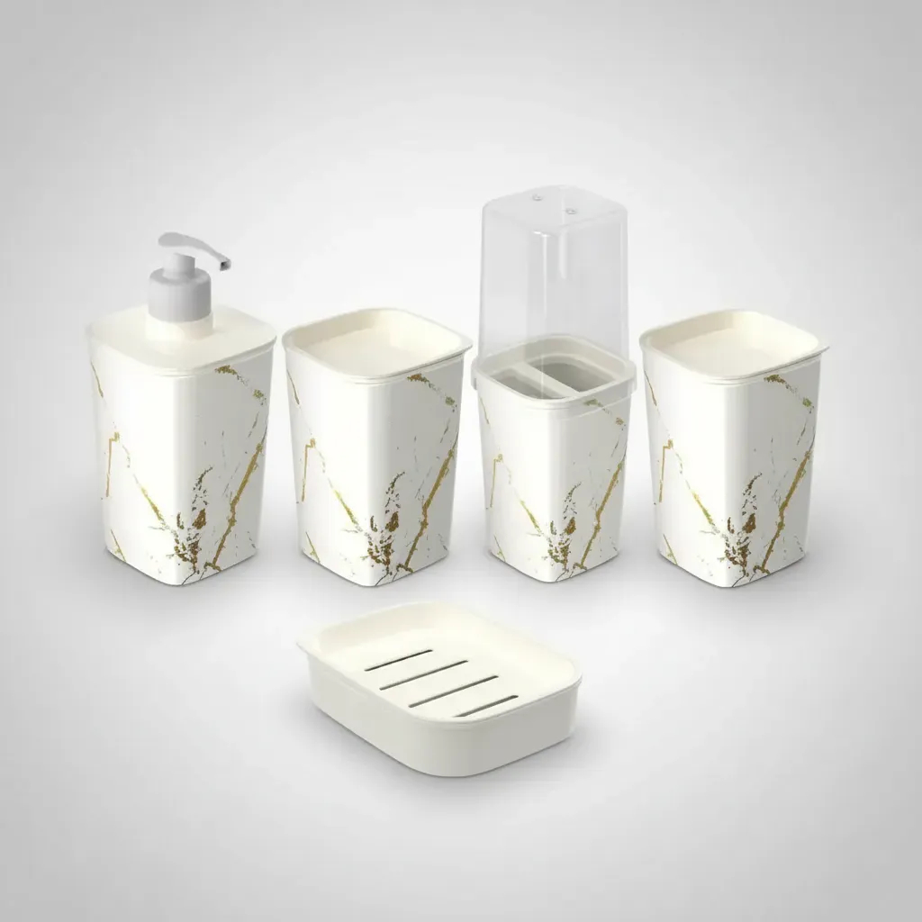 Kit 5 Peças Banheiro Lavabo Conjunto Acessórios Pia Organização Luxo Modelos Diversos Saboneteira