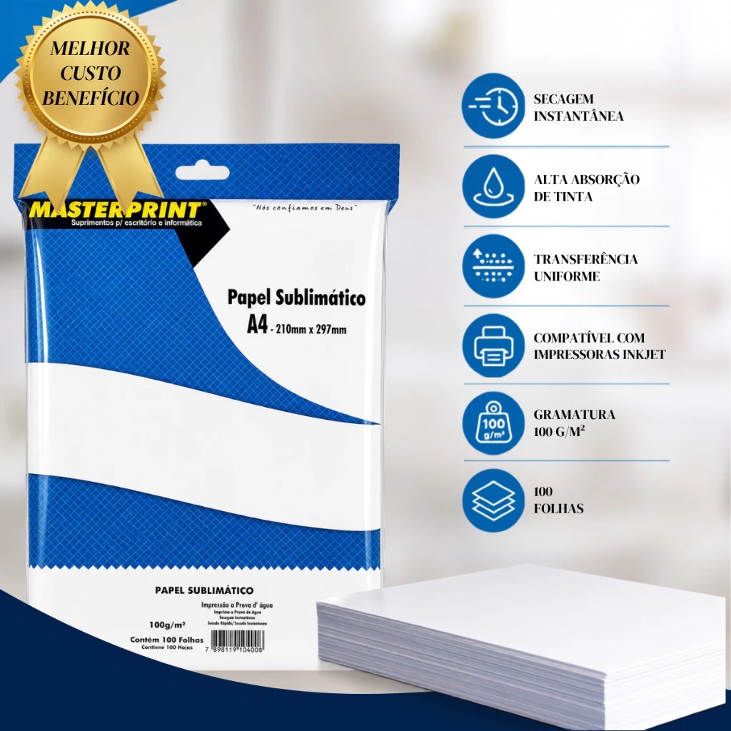 Papel Sublimático MasterPrint 100 Folhas 100g/m²