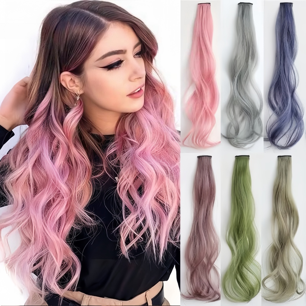 [ KIT 2 ] Peruca Mechas de Cabelo Longo 55 cm — Onduladas/Liso, Cores, Fáceis de Colocar e Remover
