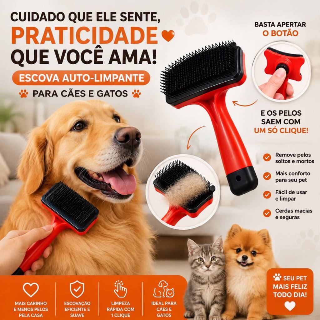 Escova Pente Plástico Para Pentear e Remover Tirar Pelos Cães E Gatos