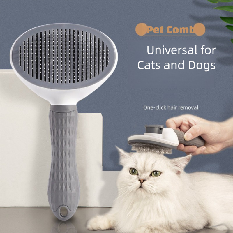 Escova Removedora de Pelos de Animais de Estimação com Um Clique, Ferramenta para Desembaraçar e Remover Pelos Soltos de