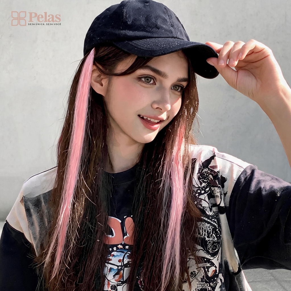 Kit 2 Peruca Mechas de Cabelo Longo 55cm — Onduladas/Liso, Cores, Fáceis de Colocar e Remover