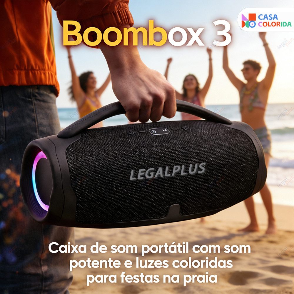 Caixa De Som Boombox 3 Bluetooth 23CM 70W Som Potente High Bass Resistente Água Pen-Drive