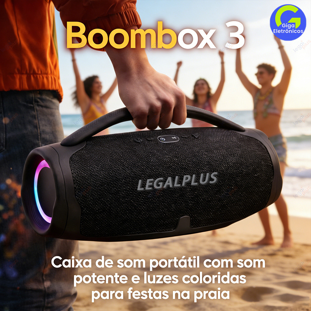 Caixa De Som Boombox 3 Bluetooth 70W Som Potente High Bass Resistente Água Pen-Drive Diversos tamanhos