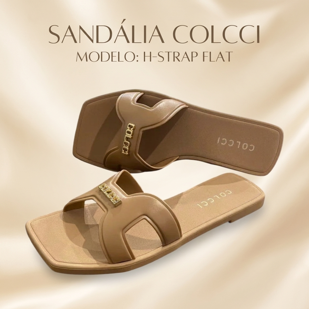 Chinelo Feminino Slide Nude Confortável Rasteira Casual com Logo Dourado e Design Moderno