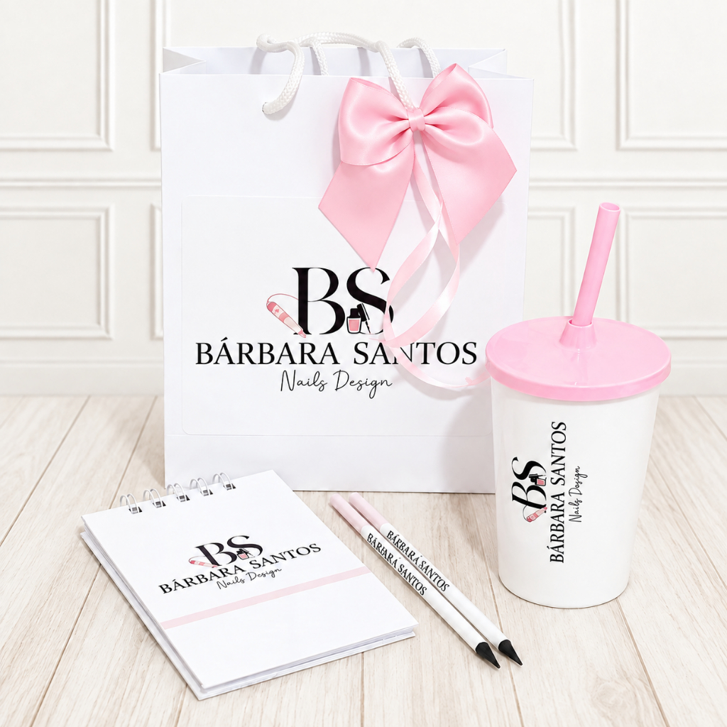 5 Kits Cursos Personalizados (Sacola Pronta+Bloquinho+Lapis+Copo) com Logo, para Cursos de Design