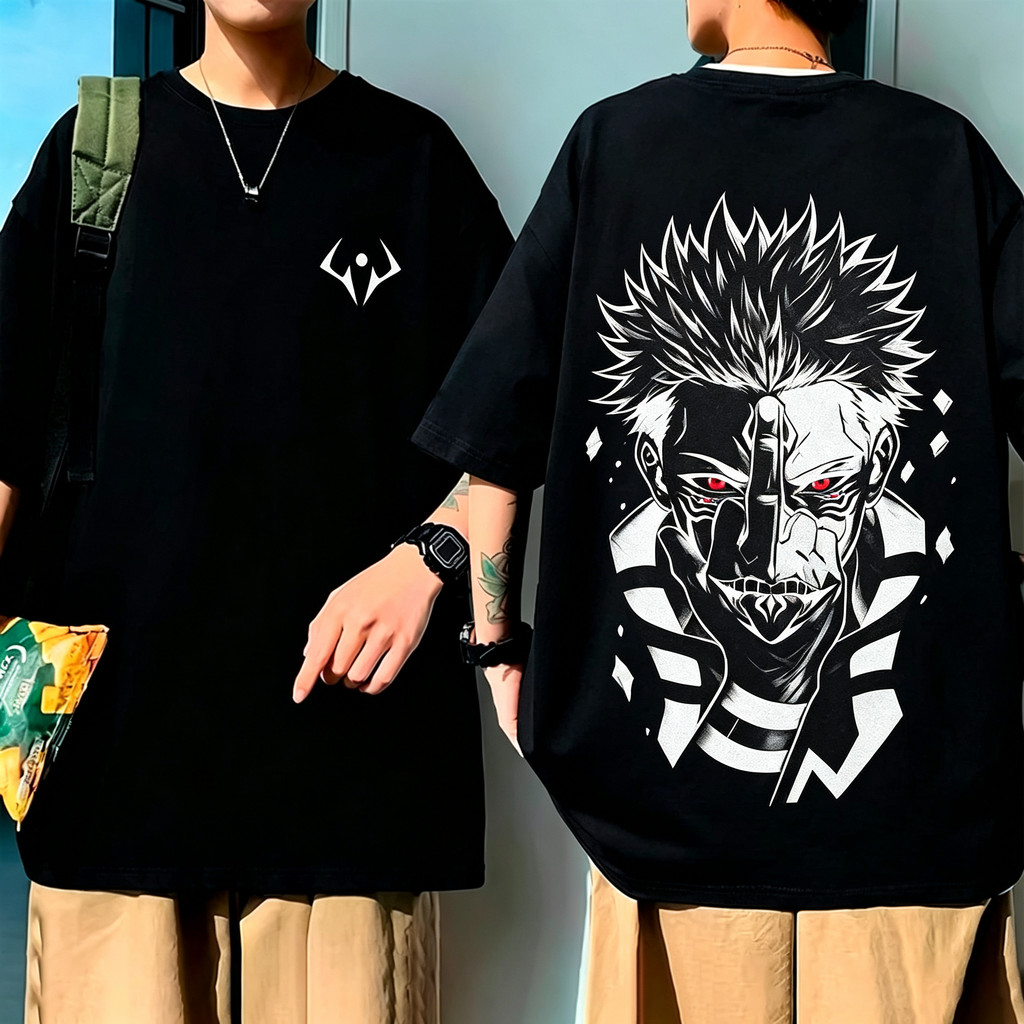 Camiseta Unisex de Alta Qualidade, Design com Estampa do Personagem de Anime Ryomen Sukuna, Pequeno Logo no Peito, Moda