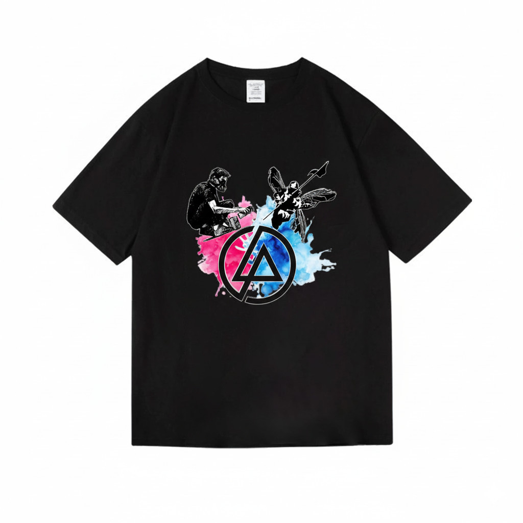 Camiseta Unissex Logo Banda Artistico Pink Blue Splash Design Colorido Confortavel Estilosa Divertida Casual