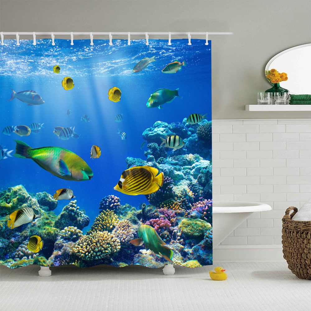 Cortina De Chuveiro De Poliéster Personalizado Marine Animal Underwater World Paisagem Bathtent Shower Cortina