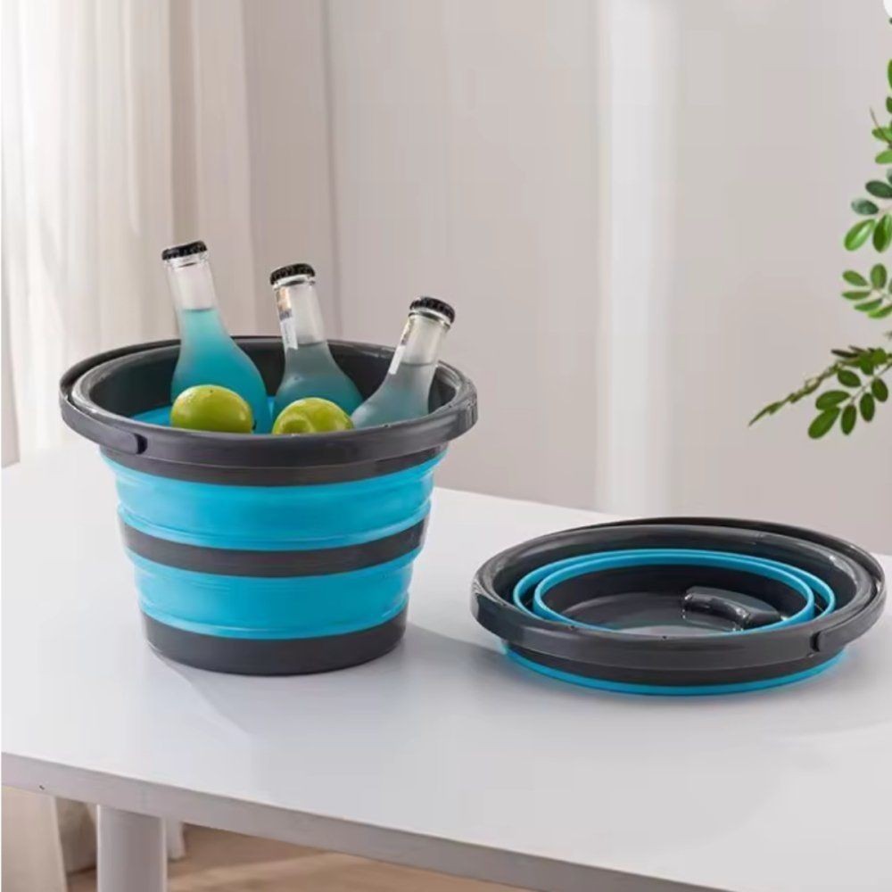 Balde Retrátil Dobrável Multiuso Redondo Silicone Alça Acessórios Lavanderia Casa Multiuso 5L