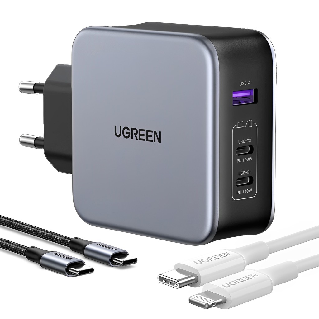 Carregador de Parede Ugreen Usb A/C 140W p/Android Ios + Cabo iOS (K-5585-3673)