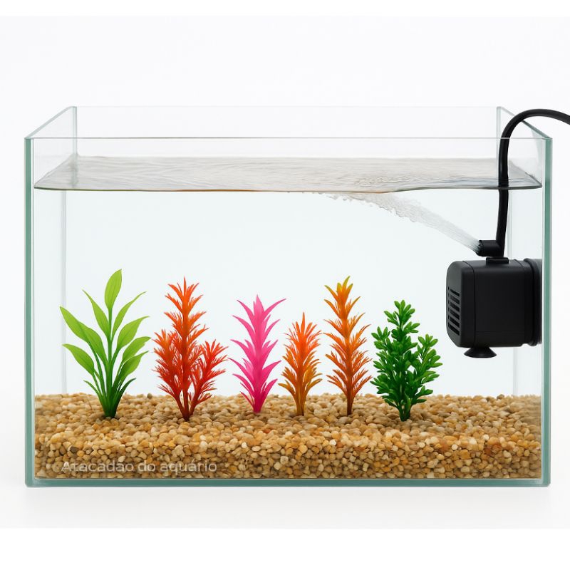 aquário 18 litros 40x20x25 com bomba cascalho de rio plantas Artificiais para peixes completo