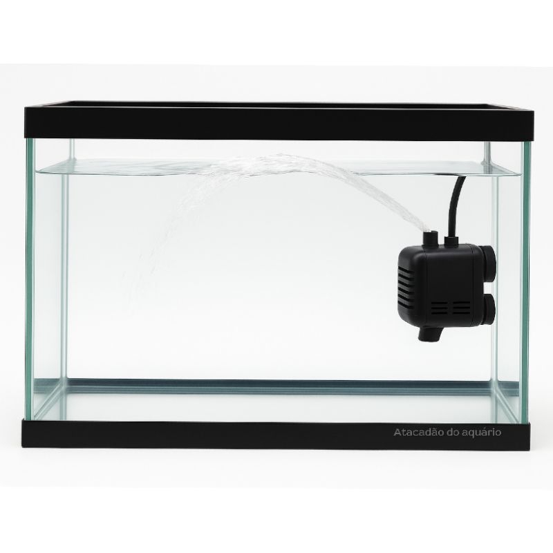 aquário 18 litros com bomba e borda em preto 40x20x25 para peixes e plantas ornamentais