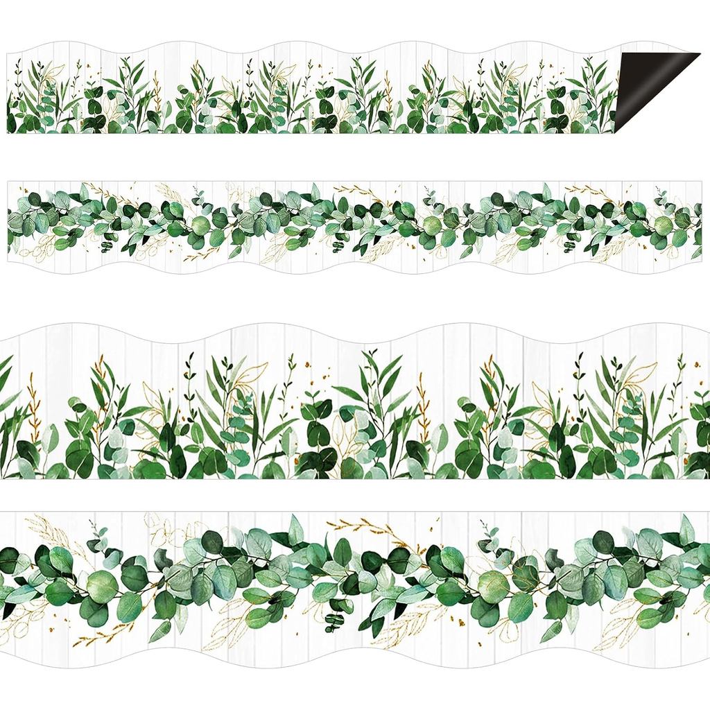 30PCS Magnetic Eucalyptus Bulletin Board Border Green Leaves Magnetic Border Strips for Classroom Whiteboard,Chalkboard