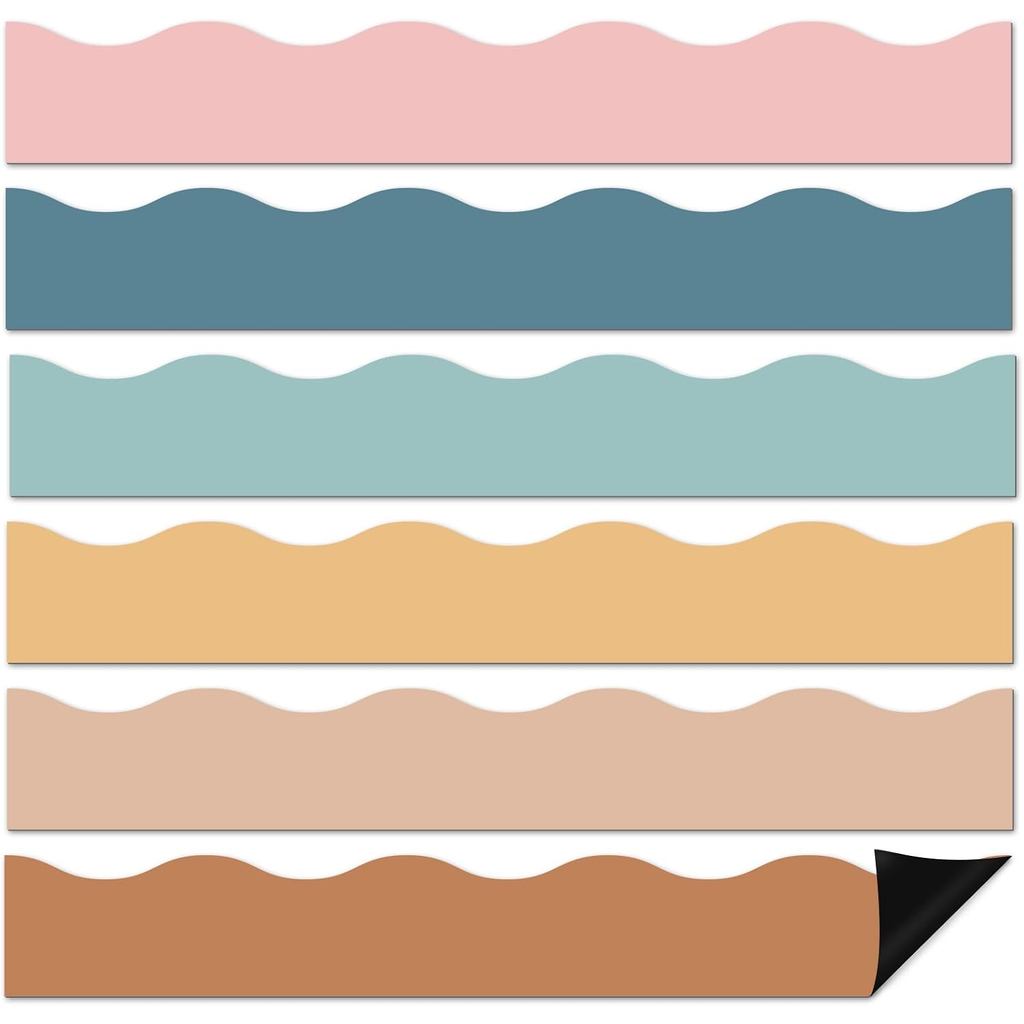 12Pcs Boho Magnetic Bulletin Board Borders for Classroom Decorations Whiteboard Strips Colorful Scalloped Trim Magnetic
