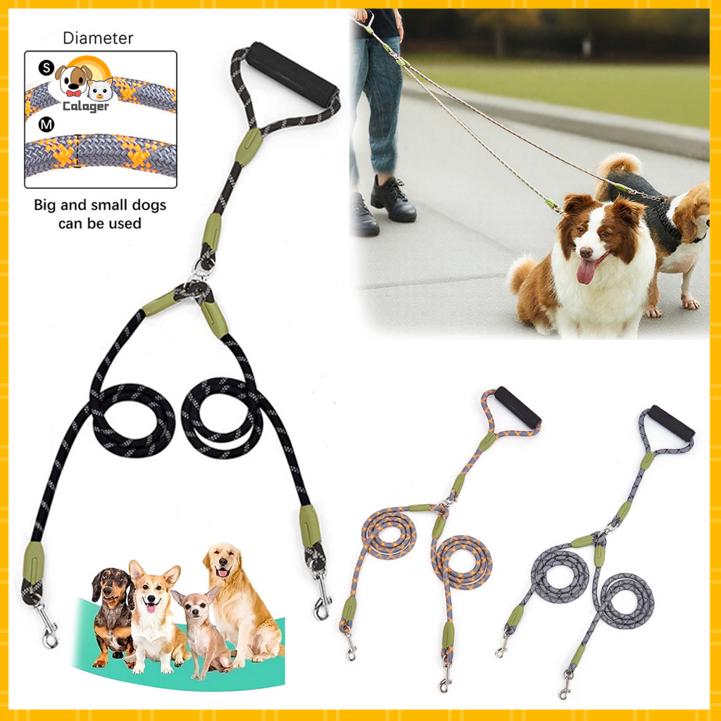 Durable Dog Training Belt Leash with Secure Connection Double 360° Swivel Tangle-free Dual Lead Splitter for Medium Dog