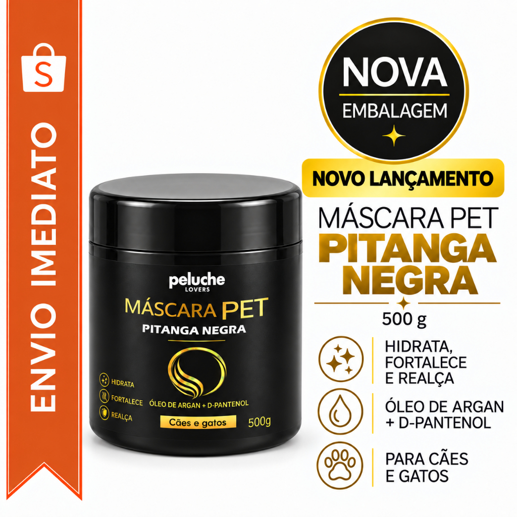 Máscara Hidratante Pet Peluche Pitanga Negra 500g para Cães e Gatos com Argan e D-Pantenol