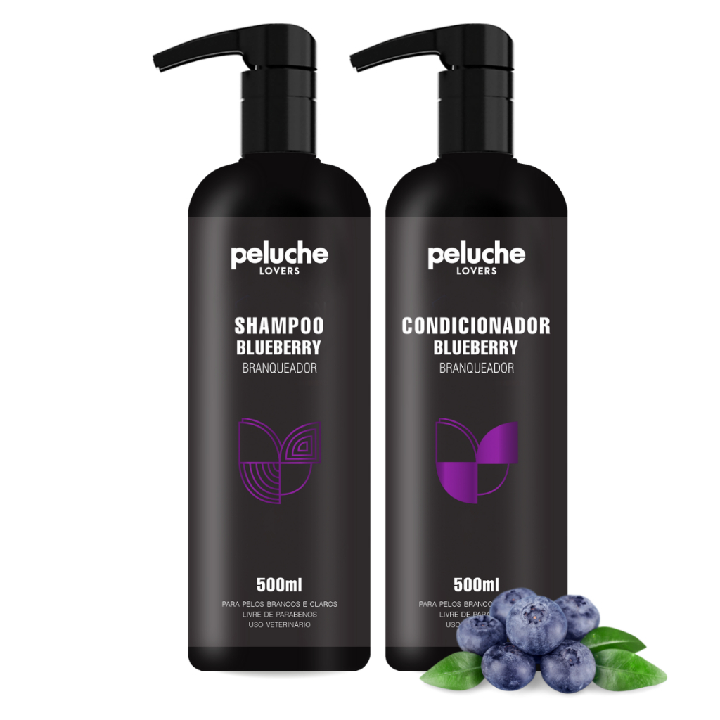 Kit Shampoo Branqueador + Condicionador Blueberry Peluche Pet 500ml Pelos Claros