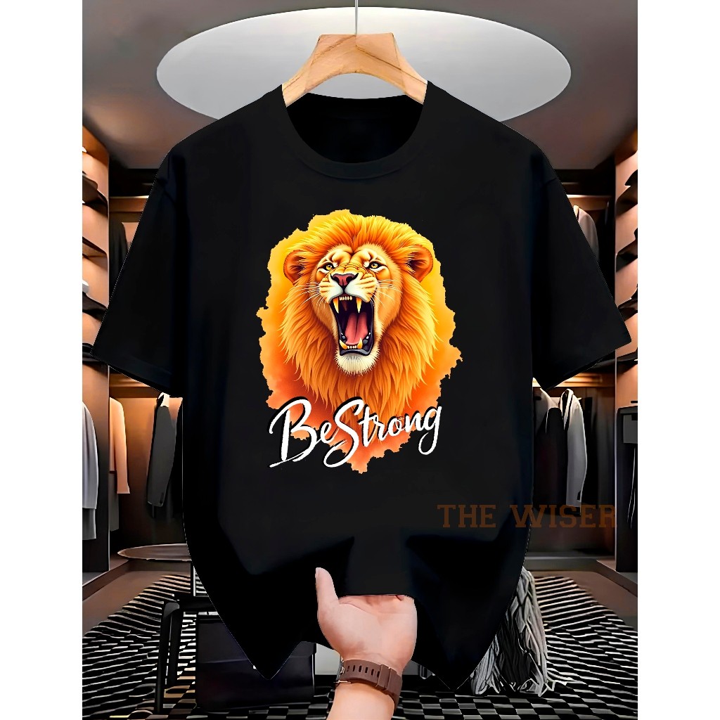 Camiseta Unissex Be Strong Leão Amarelo Motivação 100% Algodão Fio 30.1 Alta Qualidade