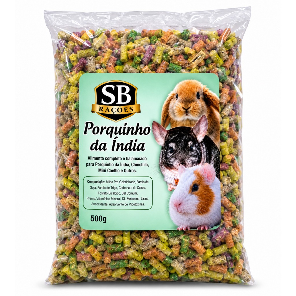 Ração Porquinho da Índia Chinchila Mini Coelho 500g Alimento Completo e Balanceado SB Rações