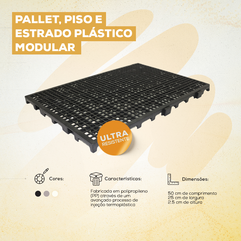 Estrado Plástico Pisoplastic 50x25x2,5cm com Encaixe Modular Fácil