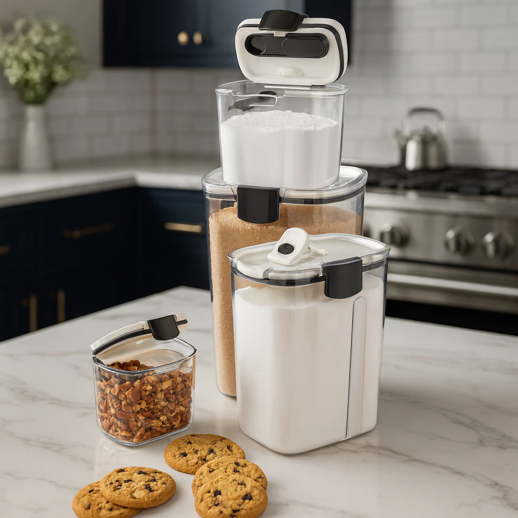 Kit 4 Potes Hermeticos Plastico Organizadores Multiuso Cozinha Armazenamento Seguro