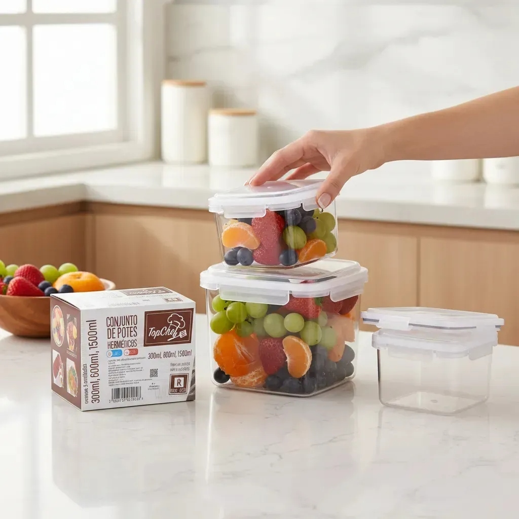 Conjunto Hermético Térmico 3 Potes Conservação Alimentos Armazenamento Vedação Segura Achadinhos