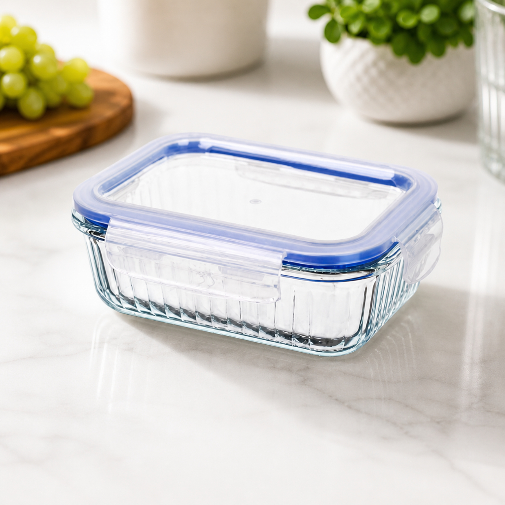Pote Hermético Vidro Retangular 640ml Tampa Vedação Silicone Armazenamento Conserva Alimentos Seguro