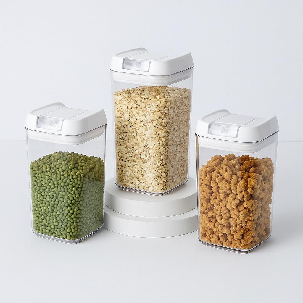 Kit 3 Potes Herméticos 1200ml – Vedação Segura para Arroz, Grãos, Cereais e Alimentos em Geral