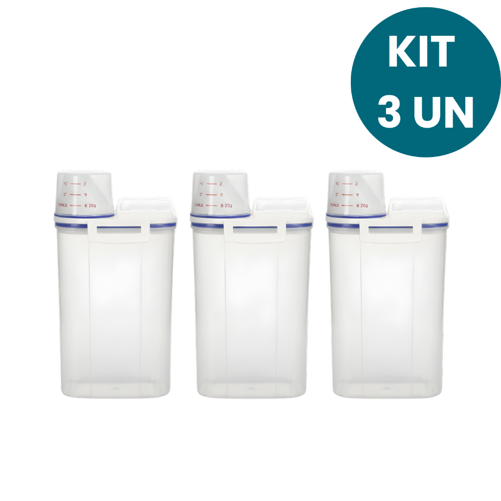 Kit 3 Potes Herméticos 2,5L com Tampa Vedante para Cozinha Lavanderia Multiuso