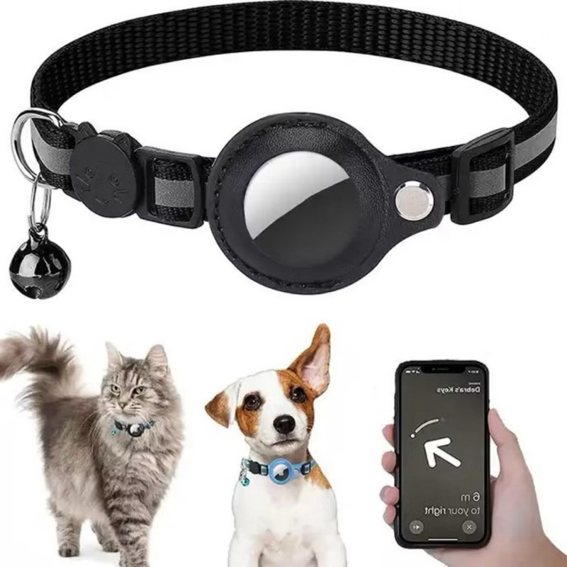 Coleira Para Pets Gato e cachorro Nylon Refletiva P/ Rastreador Airtag Guizo