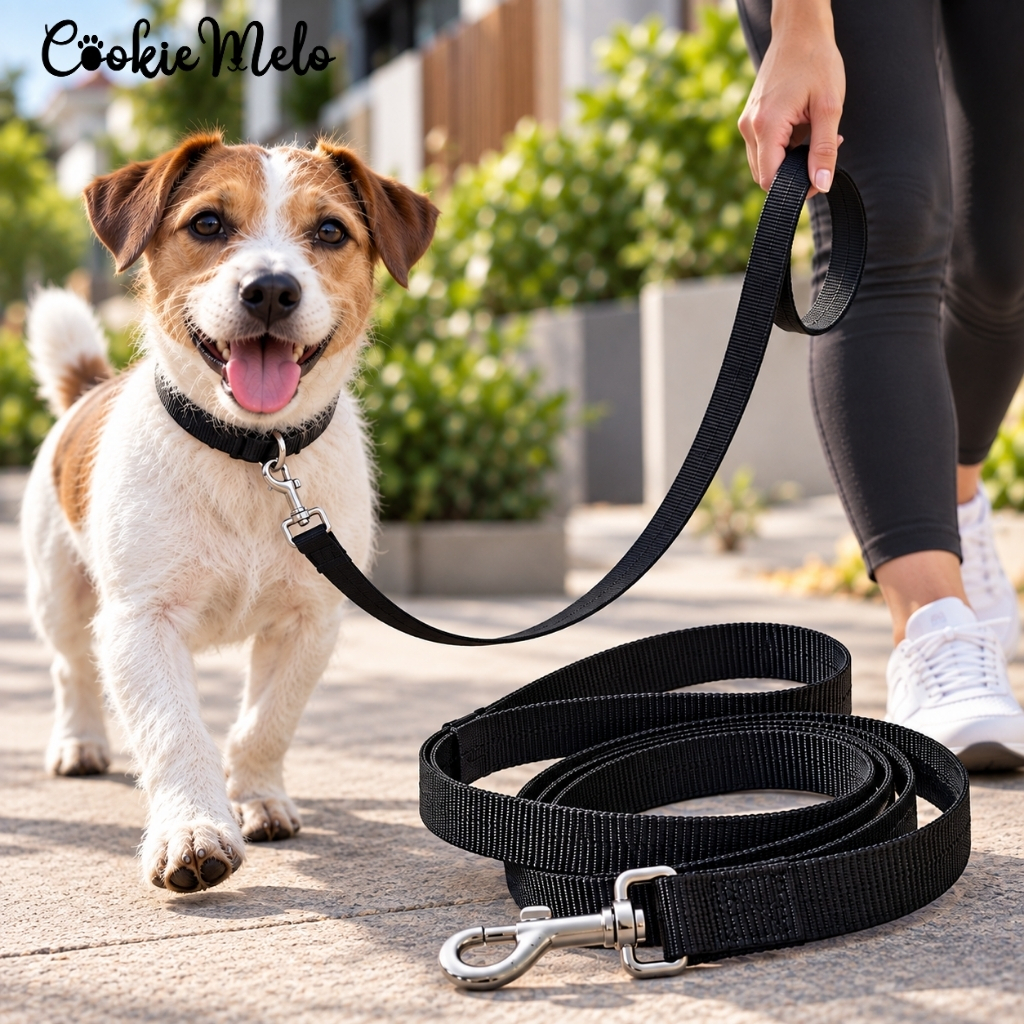 Guia Pet Para Cachorro Nylon 1 Metro Reforçada Preta Passeio Caminhada Com Mosquetão