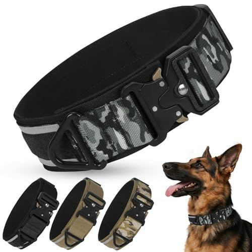 Coleira Tática Durável Para Cães Médios E Grandes , De Nylon Acolchoada Reflexiva Com Fivela De Metal Resistente Larga A