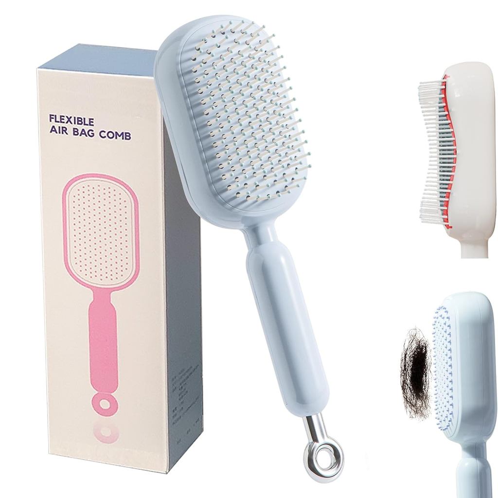 Self Cleaning Hair Brush for Women Men, Retractable Cushion Massage Comb | Anti-Static Detangling Brush for Thick Curly