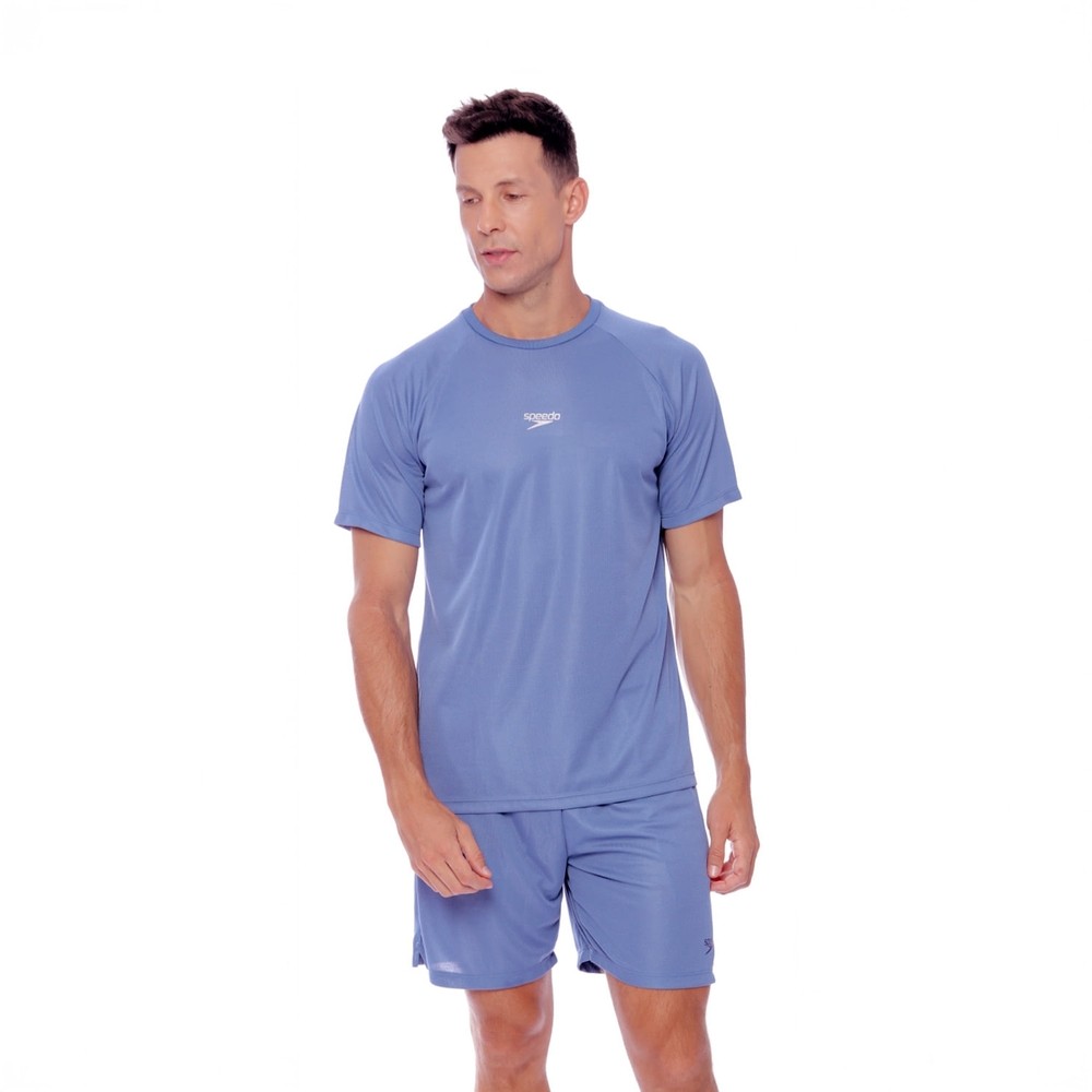 Camiseta Masculina Stairs Manga Curta Treinos Academia Speedo - Azul Aço
