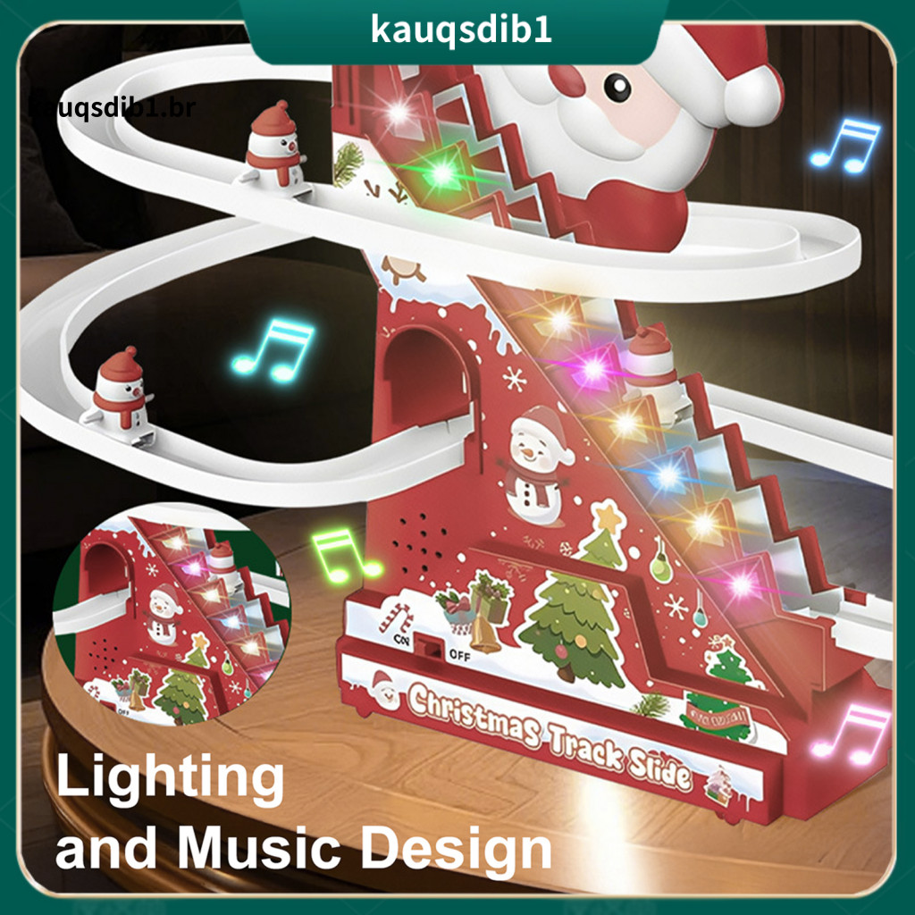 Climbing Stairs Toy with Music Light Christmas Slide Toddler Led Lights Electric Santa Ski Slope Race Track 5 for Kids