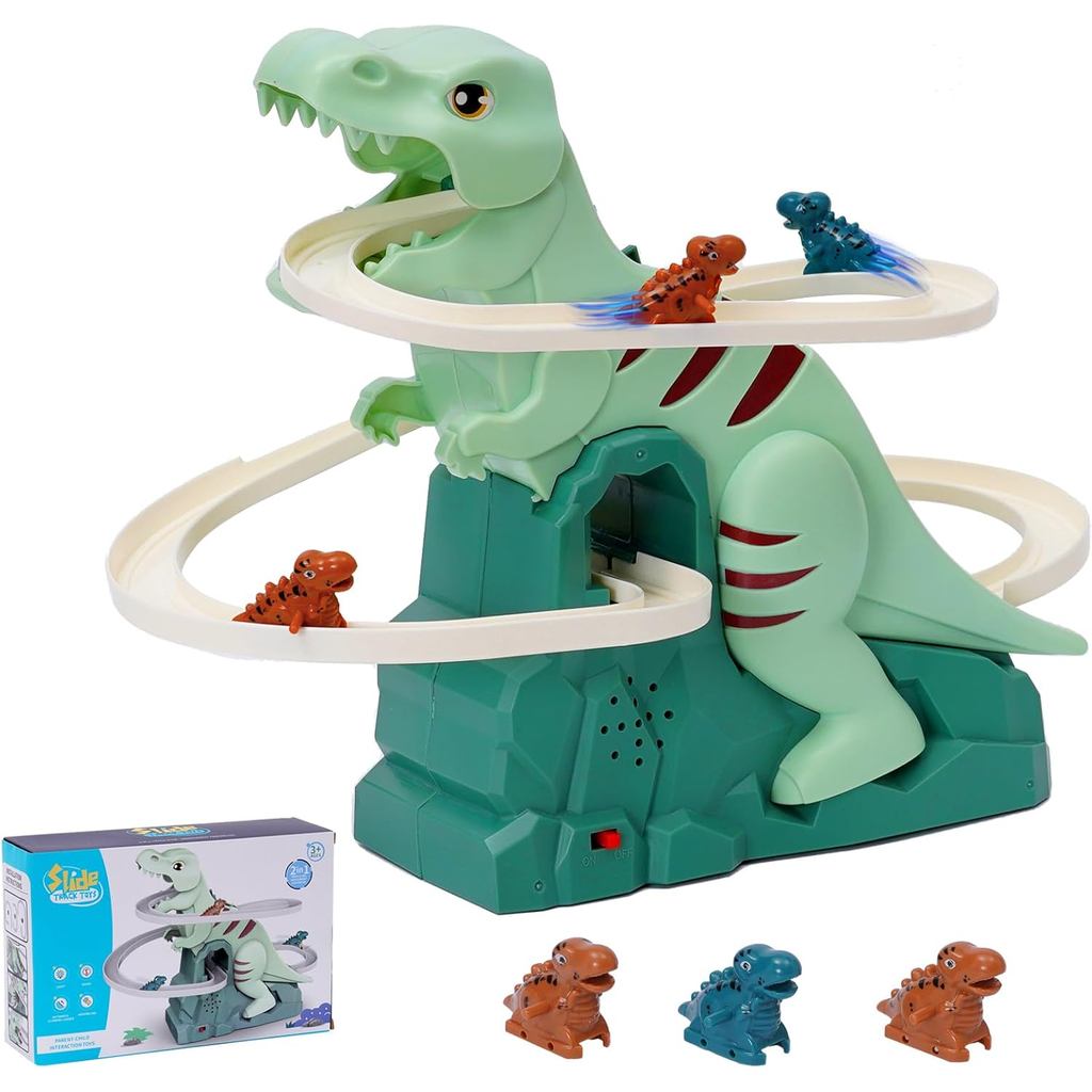 Dinosaur Chasing Race Track Game Set Slide Climb Stairs Toy Roller Coaster Toy with Music Educational Puzzle Playsets Gi
