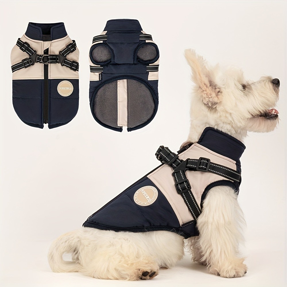Warm Pet Coat, Reflective Fleece Dog Vest, Winter Warmth, Adjustable Buckle, Double D-Ring Jacket, Suitable for All Bree