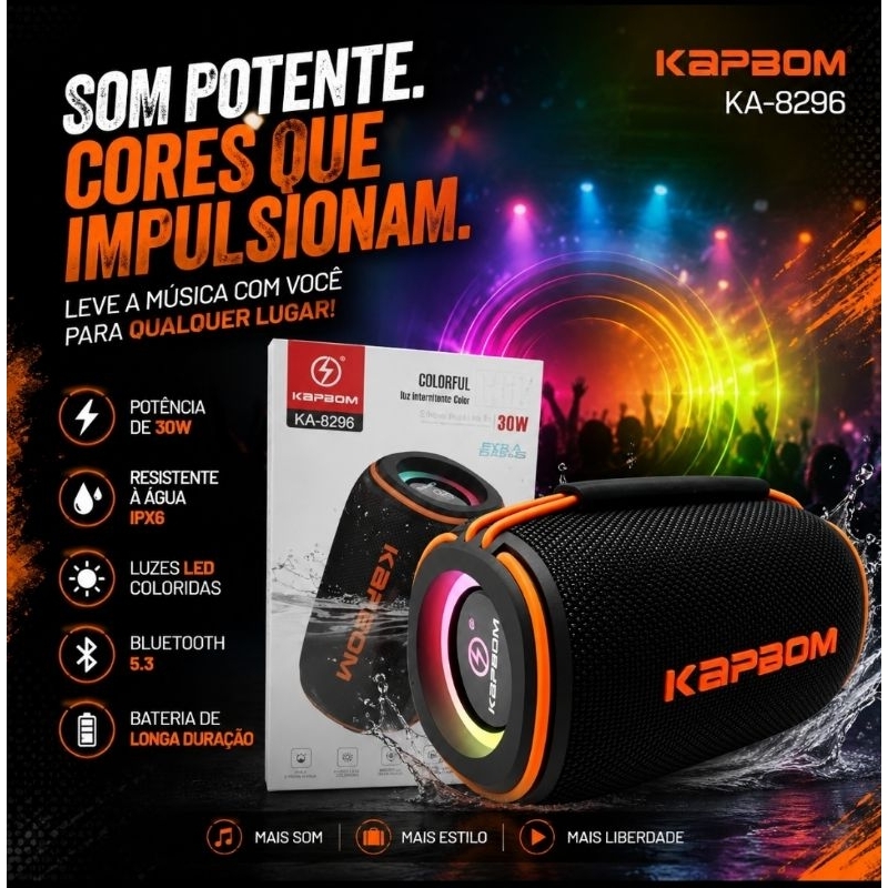 Caixa de Som LED RGB Bluetooth 30W KA-8296