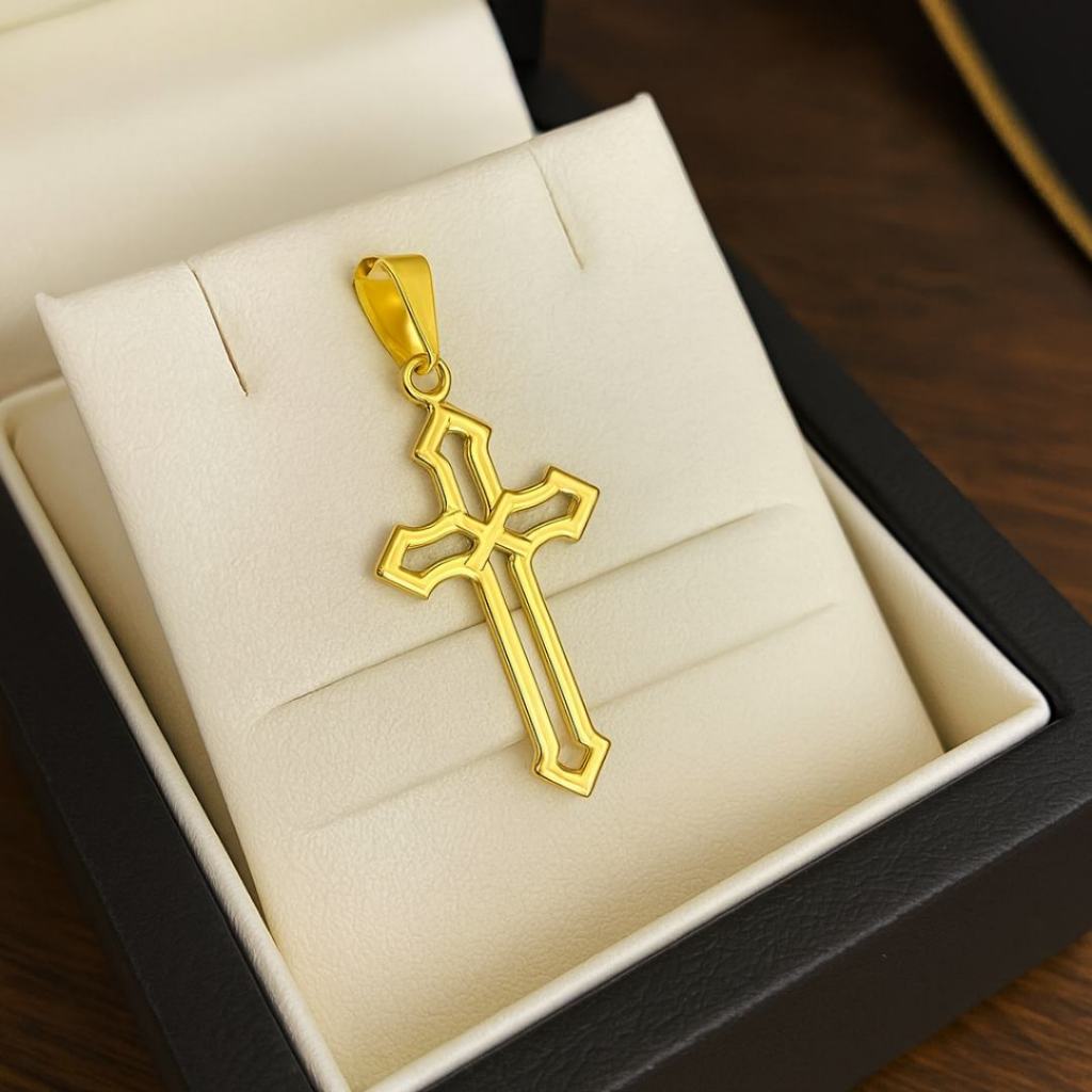 rucifixo Masculino Banhado a Ouro 18K Pingente de Cruz Premium Estilo e Fé Banhado a Ouro