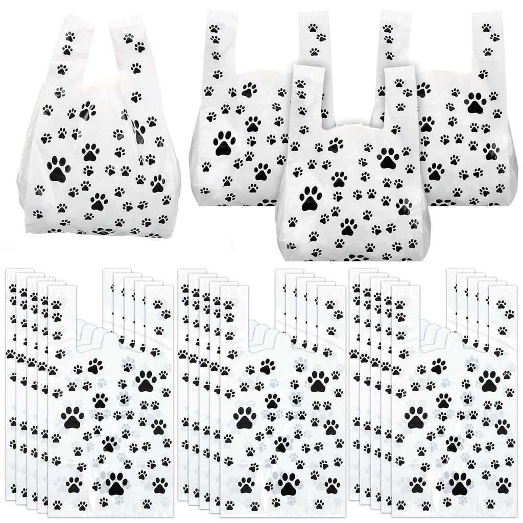 Outus 50 Pcs Paw Print Bags Paw Gift Bags Bulk Pet Goodie Bag Plastic Puppy Bag Bulk for Dog Birthday Decoration Supplie