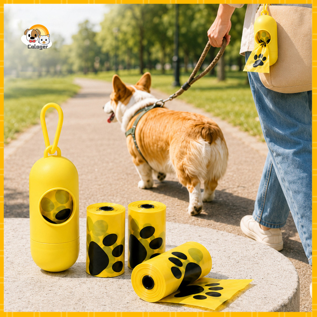 Dog Poop Bags Extra Thick Pet with Dispenser Leak-proof 15 Per Roll Cute Paw Print for Outdoor Walking for Southeast